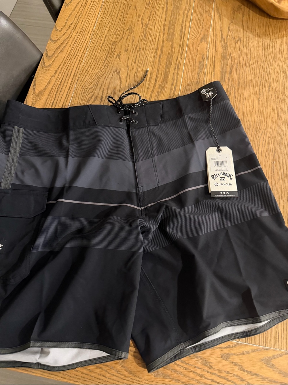 Billabong Men’s Black & Gray Striped Board Shorts